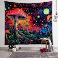 Retro Psychedelic Mushroom Tapestry, Trippy Starry Night Wall Hanging, Colorful Hippie Tapestry For Home Bedroom Dorm Decor 70x100CM
