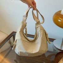 Summer new versatile shoulder bag travel messenger bag washed wrinkled nylon retro casual lightweight dumpling bag smėlis