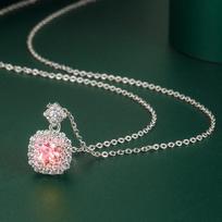 BELLA BOX Square Pendant Necklace Multiple Colour Fashion Wedding Engagement Jewelry rožinė