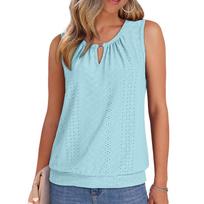 2025 European & American Summer Fashion Sleeveless Crew Neck Women's Top L dangaus mėlyna spalva