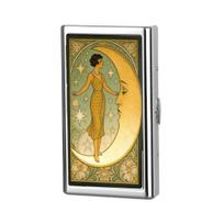 Vintage Style Card Case Slim Stainless Steel Card Holder Secure Snap Closure Case Fits Cash ID Business Cards Wallet for Women Men E