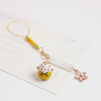 Bag Pendant Mobile Phone Lanyard Maneki Neko Trinkets Lucky Cat Keychain Mobile Phone Straps juoda