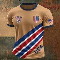 Men’s American Football Print Crew Neck T-Shirt Classic Short Sleeve Athletic Top USA Flag Stripe Design Sportswear S