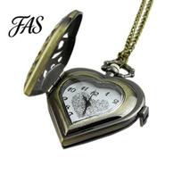 Quartz Pocket Watch Vintage Hollow Heart-shaped Alloy for Daily Life bronza