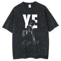 Raperio Kanye West T-shirtas su išplovimo efektu Vasarai Vyriški ir Moteriški Medvilniniai Y2K Drabužiai Lauko laisvalaikiui S