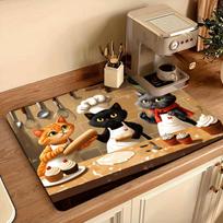 1Pcs Rubber Drying Mat WithCat Baking Print For Coffee Shop Restaurant Kitchen Carpet Tableware Durable Diatom Mud Table Mat Pet Mat Coffeeware 30*40cm
