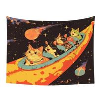 1Pc Space Cats Banana Boat Tapestry, Trippy Galaxy Wall Hanging, Polyester 2D Print, Cute Cat Decor For Bedroom Living Room, Gif 40X60cm