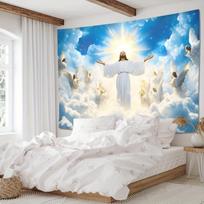 Jėzaus Kristaus gobelenas Sienos dekoracija Religinis angelas Debesys Sienos menas Gobelenas svetainei Miegamajam Namų dekoras Audinio plakatas 70x100cm28x39in blue