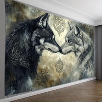 Norse Mythology Wolf Tapestry Geri And Freki Celtic Knot Wall Hanging Boho Home Decor Bedroom Living Room Art Blanket 130x150cm51x59in gray
