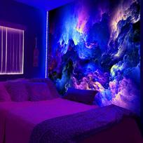 Galaktikos UV fluorescencinis gobelenas, Spalvingas žvaigždėtas dangus sienų dekoracija, Svetainei, Miegamajam, Biurui, Šventėms Šviečianti dekoracija 120X180cm blue