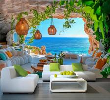 Sea Cave Tapestry Blue Ocean Sea Scenic Wall Hanging Nature Stone Landscape Beach Island Large Wall Blanket For Bedroom Living 70x100CM