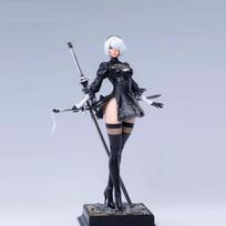 Nier Automata 2b Anime Girl Gk Figure Double Head Sculpture High Slit Battle Suit Collectible Model Toys Statue Desktop Decor gray