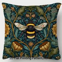 1Pc William Morris Style Bumblebee Pillow Cover, Polyester 2D Double-Sided Print, Vintage Botanical Bee Art, Cottagecore Home De Peach skin 18*18(CM)-1Pcs