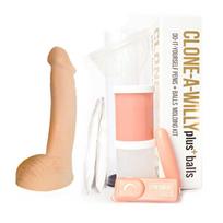 Pasidaryk pats liejimo rinkinys „Clone-A-Willy Plus Balls“ vibruojantis silikoninis rinkinys, šviesi odos spalva