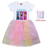 Girls Anime Cartoon Rumi Printing Short Sleeve 100% Cotton Casual Rainbow Dress Kids Halloween Christmas Cosplay Dress Up Costume 100cm