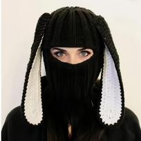Unisex Helovino Velniuko Ragų 1 Skylės Balaklava Megzta Kepurė Y2K Vintažinė Gotikinė Žieminė Šilta Vėjui Atspari Kepurė M 56-58cm black