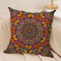 Colorful Floral Mandala Pattern Cushion Cover Short Plush Double-Sided Print Square Throw Pillow Covers Sofa Home Cushion Decor Peach skin 18*18(CM)-1Pcs