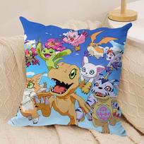 Anime D-Digimon A-Adventure Cushion Cover Silky Short Plush Invisible Zipper Dustproof Sofa Pillow Case For Home Decor Peach skin 18*18(CM)-1Pcs