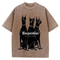 Medvilniniai per dideli marškinėliai Trys dobermanai Vintažiniai gatvės stiliaus Unisex marškinėliai XL black