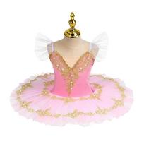 Fashion Sequin Ballet Dress Modern Puffy Ballet Tutu Party Dress Pearl Dance Costumes Girls 130CM rožinė