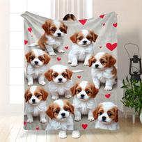 Cavalier King Charles Spaniel Puppy Blanket Cute Dog Hearts Design Soft Fleece Throw Pet Lover Gift Home Decor Cozy Bedding 70x100cm28x39in