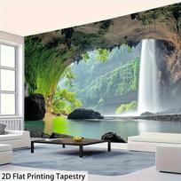 Majestic Waterfall Cave Tapestry Wall Hanging, Lush Green Forest River Landscape Print, Boho Home Decor For Living Room Bedroom 70x100cm28x39in