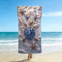 1Pc Exquisite Jewelry Turtle Print Beach Towel, Absorbent, Fast Drying Ultra-Fine Fiber Beach Towel, Oversized Swimming Towel, 150x75cm
