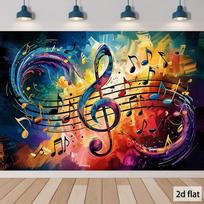 Spalvingi muzikos natų abstraktūs meno gobelenai, G raktas, vaivorykštė, sienos dekoras, studijos dekoras, kūrybiškas muzikos instrumentų audinio plakatas 70x100cm28x39in blue