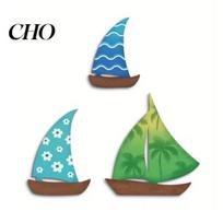 Sailboat Wall Art 3 Pcs Summer Wood Nautical Decor Rustic Hanging Seaside Resort Sculpture Ocean Coastal for Bathroom Living Room Lake House A