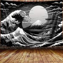1pc black and white Mount Fuji tapestry, polyester fabric, machine washable, suitable for bedroom and living room decoration 70x100cm
