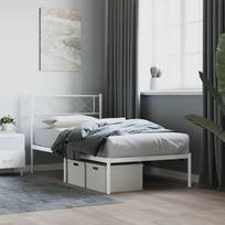 Metal Bed Frame with Headboard, White, 90X200 Cm