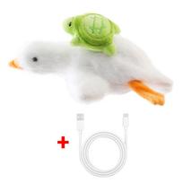 Interactive cat toy: motorised realistic duck with quacking sounds and flapping wings; plush chew toy for puppies and kittens