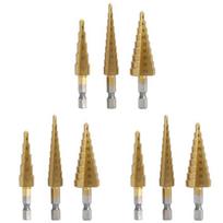 A84E-9 Pcs High-Speed Steel Step Drill Bit Set Power Tools Cone Titanium Coated Metal Hole Cutter 1/4 Inch Hex Shank auksas