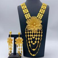 Middle Eastern Arabian Plated 24k Gold Hollow Flower Earrings Necklace Set Dubai Bridal Wedding Jewelry2026 60CM yellow