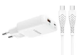 VEGER Phone charger USB-A + Type-C PD 65W + Type-C to Type-C 100W data cable, TR122, white