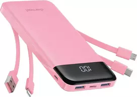 Charmast Powerbank 5V 3A 10000 mAh with built-in cables USB A / USB C / Lightning / Micro USB W1148 pink