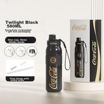 Germ Coca-Cola Insulated Cup with Straw, Sports Water Bottle, Large Capacity Student Cup, Gift Cup, 580ML, Twilight Black