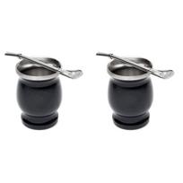 A84E-2X Yerba Mate Gourd Set Double-Wall Stainless Steel Mate Tea Cup And Bombilla 8 Ounces Bombillas Yerba Mate Straw Black juoda