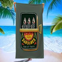 Retro Sardine Tin Beach Towel Patterned Sunscreen And Windproof Suitable For Swimming Pool Camping Travel Blanket 35x75cm&1pc