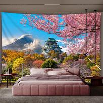 Osaka Castle Cherry Blossom Tapestry, Mt Fuji Landscape Wall Hanging, Japanese Scenery Home Decor For Bedroom Living Room 70x100cm28x39in