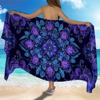 Bohemian Style Mandala Patterned Chiffon Beach Towel Skirt - Lightweight, Versatile Wear As Hoodie Or Sarong,For Women 35x73cm