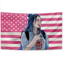 Viral Billie Eilish Blue Hair Tapestry Pink American Flag - Premium Flat Print Wall Hanging Decor 40X60CM