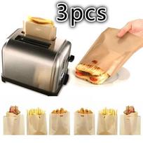 3 Pcs/Set Non Stick Reusable Heat-Resistant Toaster Bags Sandwich Fries Heating Bags Cooking Tools Gadget Kitchen Accessories 16x16.5cm