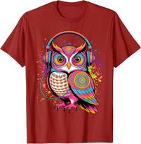 Rave Rainbow Owl EDM Festival Graphic T-Shirt Psychedelic Music Lover Cotton Tee S