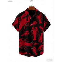 Men Hawaiian Shirt Lobster Printing Shirt Leisure Shirt Summer Fashion Casual Beach Vacation Short Sleeve Men Clothing Tops 4XL black