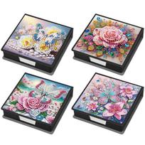4Pcs 5D DIY PU Diamond Painting Kit Note Box with 160 Sheets Paper Diamond Art Sticky Note Holder Gem Painting Notecard Box