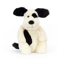 Jellycat Bashful Puppy M Plush Toy Dog Sitting Height 20cm Black Cream