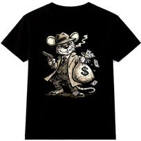 Gangster Rat T Shirt Cartoon Money Bag Mafia Streetwear Art Tee XS