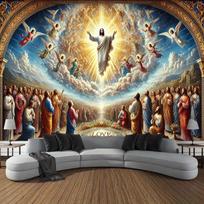 Jėzus Kristus Gobelenas Sienai Kabinamas Religinis Pakilimo Menas Su Angelais Debesimis Sienų Dekoras Svetainei Miegamajam Namų Tekstilė 70x100cm28x39in