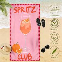 1Pc Red Spritz Letter Glass Pattern Beach Towel With Grid Edging Ultrafine Fiber Shoulder Wrap For Swimming At The Beach 70x140cm